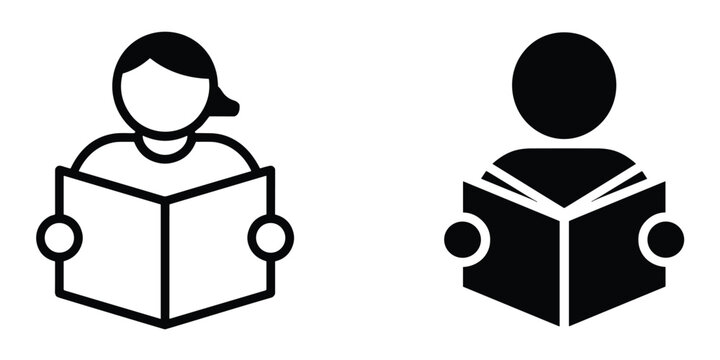 Two Reading Icons One Outline One Solid Black Person Reading Book people