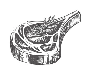 Black and white style of a lamb chop with rosemary meat bone © Rakibul V