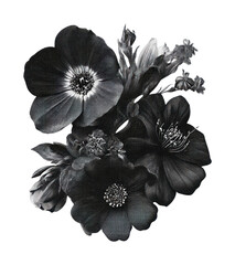 Naklejka premium PNG Monochrome floral illustration elegance.