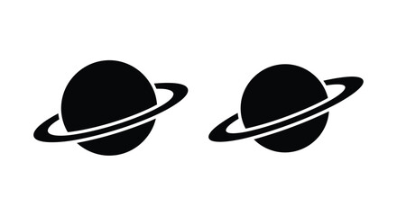 Two stylized planets with rings depicted in a simple black silhouette © MD JAHID13