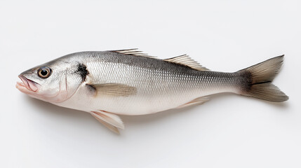 Obraz premium seabass. A fresh sea bass isolated on white, highlighting its texture and freshness in a simple composition. menu design.