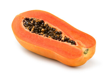 Ripe papaya slice isolated on white.