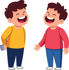 Fototapeta premium Best friends laughing and sharing jokes for april fools day celebration featuring happy kids with wide smiles and playful gestures vector characters