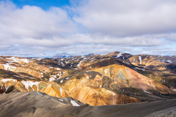 A view of Landmannalaugar as seen from the Blahnukur hiking trail in the Fjallabak Nature Reserve, Iceland. © Bradley