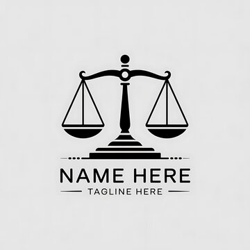Black and white logo of a balance scale with text placeholder for business branding