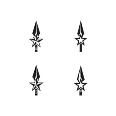 Set of Four Spearhead Star Icons: Tribal, Warrior, Emblem, Symbol