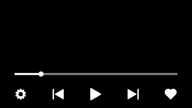 Audio music timeline bar animation on transparent background, Video music multimedia player with alpha channel, Thirty second videotimeline progress bar