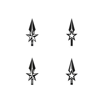 Set of Four Spearhead Star Icons: Tribal, Warrior, Emblem, Symbol