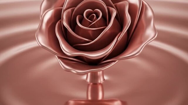 Elegant Rose Gold Rose Dropping into Liquid Metal Pool.