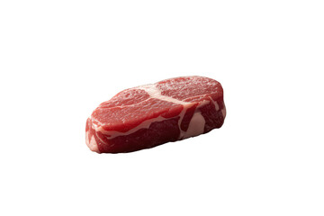 Fototapeta premium Raw beef steak cut, fresh red meat fillet portion with marbling, premium quality beef for grilling, transparent background