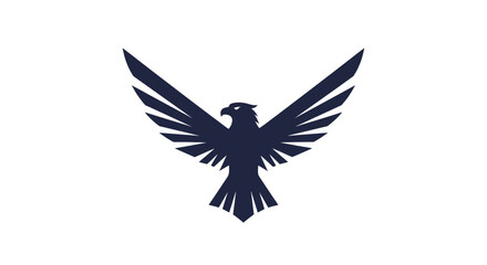 Obraz premium Majestic Eagle Flying with Spread Wings, Dark Blue Minimalist Design, isolated white background