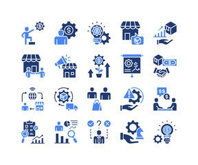 Business Leadership Icon Collection,  featuring Leadership, Business Strategy, Sales Growth, Marketing, Investment, Negotiation, Innovation.