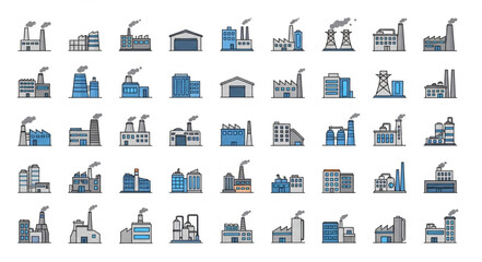 Collection of Industrial Factory Building Icons.