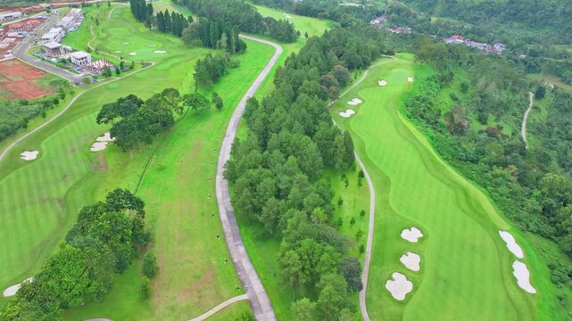 Aerial View of a Beautiful Green Golf Course Landscape