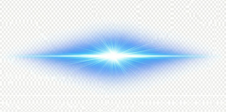 Transparent blue cyan neon glowing png with horizontal light line rays beam flare glow shine streak futuristic shimmer radiant energy effect luminous background 
