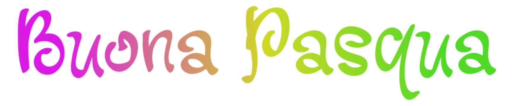 Vibrant rainbow gradient &ldquo;Buona Pasqua&rdquo; text in playful handwritten style. Colorful Happy Easter greeting in Italian with purple, yellow, green ombre effect. Ideal for cards, posters, social media.