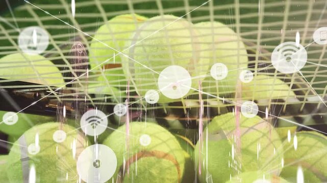 Animation of tennis racket and balls over data processing