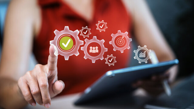 Business Workflow Automation and Productivity Management Concept with Digital Gear System