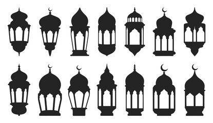 Islamic lantern icon, black vector silhouette for festive celebration design, Ramadan and Eid decoration symbol © Ayat 03
