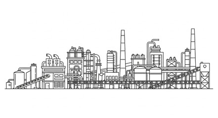 Fototapeta premium Industrial Factory Complex Line Drawing.
