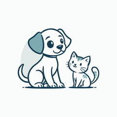 Fototapeta premium Cute cartoon dog and cat sitting together