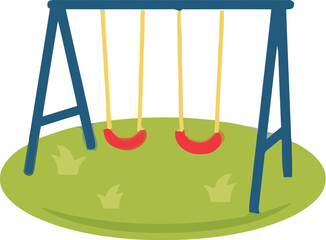 Illustration of a colorful outdoor swing set on a green grass field