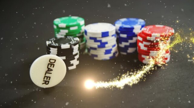 This video features casino chips on a poker table in a casino