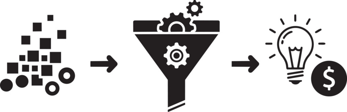 A business concept with a funnel converting data into profit isolated on transparent background, Vector