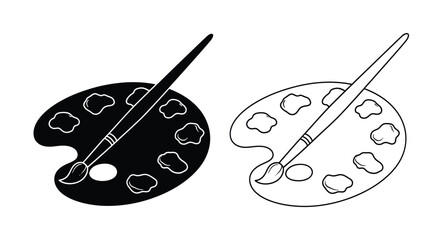 Two paint palettes and brushes one dark one light silhouette