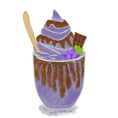 Chocolate ice cream with blueberry and mint leaves illustration  © Maw