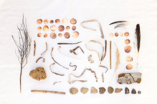 Collected stranded goods on light ground