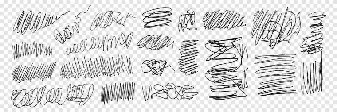 Scribble vector pen doodle hand drawn messy tangled lines, ink squiggles, grunge street art scrawls. Inky punk grunge textures for collage design. Sketchy shapes and scribbles. Isolated pen elements