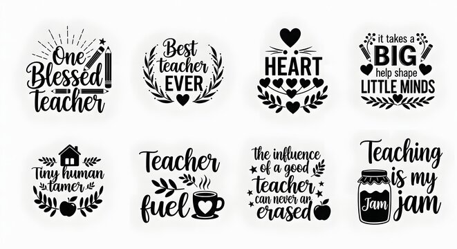 Inspirational teacher quotes and phrases in various designs