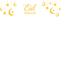 Fototapeta premium Eid Mubarak Celebration: Golden crescent moons and stars adorn the scene, with the elegant inscription Eid Mubarak gracing the design.