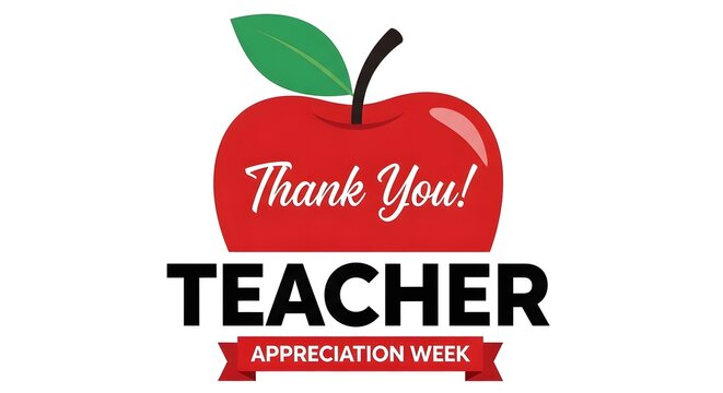A red apple with thank you teacher appreciation week text