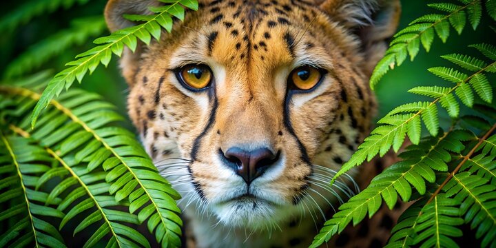 Close-up view of a zebra's muzzle nestled among lush green fern leaves in a natural habitat setting zebra, muzzle, fern leaves, macro, wildlife, nature, animal, close up, habitat, stripes, green, safa
