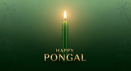 Happy pongal festival greeting card with lit green candle