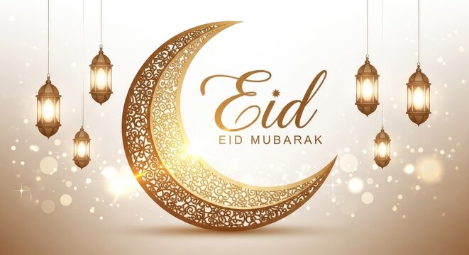 Eid mubarak wishes a festive islamic celebration of eid al fitr and eid al adha with crescent moon and lanterns
