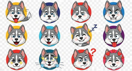 Collection of Husky Dog Emoticons with Various Expressions. © Anggi