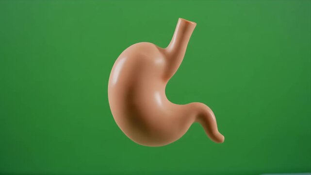 Rotating 3d human stomach anatomy model on green background.