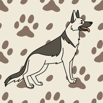 Pettern mit einem Sch&auml;ferhund und Pfotenabdr&uuml;cken