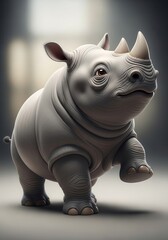 Obraz premium Adorable baby rhinoceros figure stands looking forward in soft lighting
