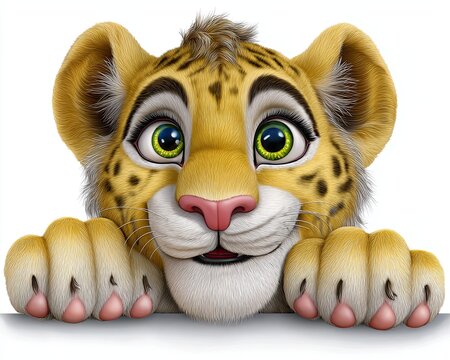 Cute Cartoon Lion Cub Smiling Cheerfully