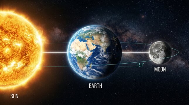 Solar system illustration showing Sun, Earth, and Moon alignment during Blood Moon  