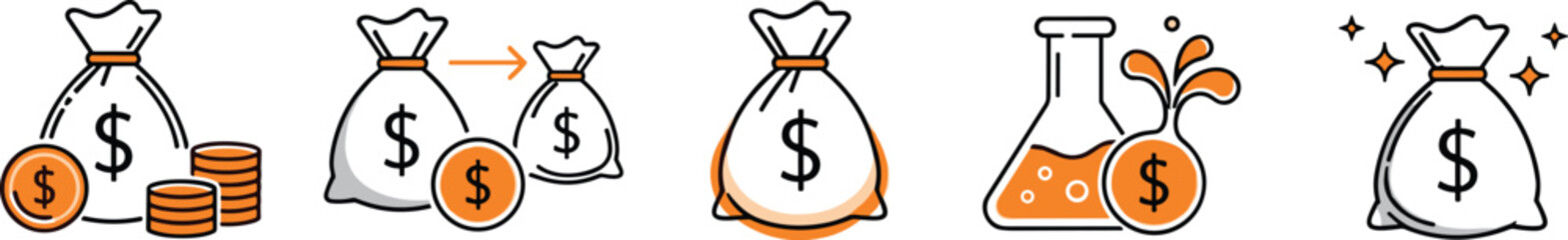 Money bag with dollar sign and gold coin stack representing financial growth and investment wealth