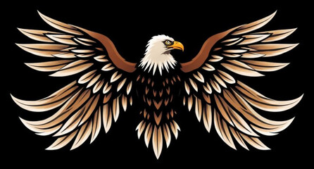 Fototapeta premium A majestic bald eagle mascot vector illustration featuring a powerful bird with spread wings and a sharp beak in a black silhouette wildlife design