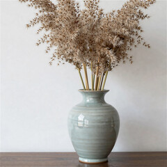 Traditional Korean Pottery Vase Pampas Grass Minimal Interior