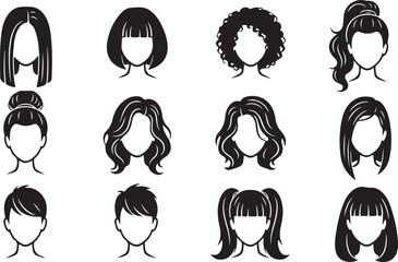 Collection of diverse female hairstyles presented as a striking silhouette © Tahmina