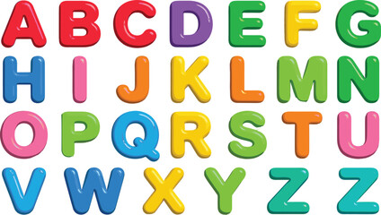 Colorful alphabet letters A-Z, kids education learning font, playful cartoon bubble typography, preschool kindergarten language teaching, bright multicolor vector illustration © MdAjibar