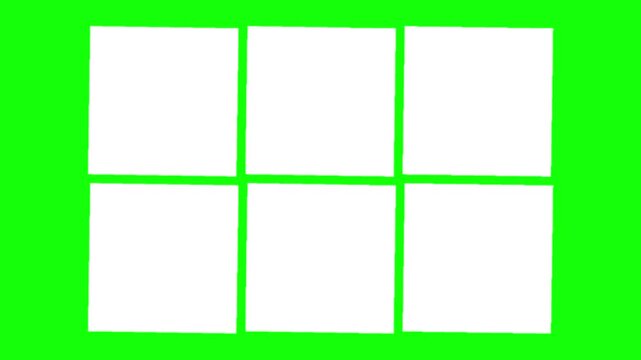 Square, rectangle shape animation concept. Multiple white vector icon symbol. Animated seamless pattern design, motion graphic video template with green screen background